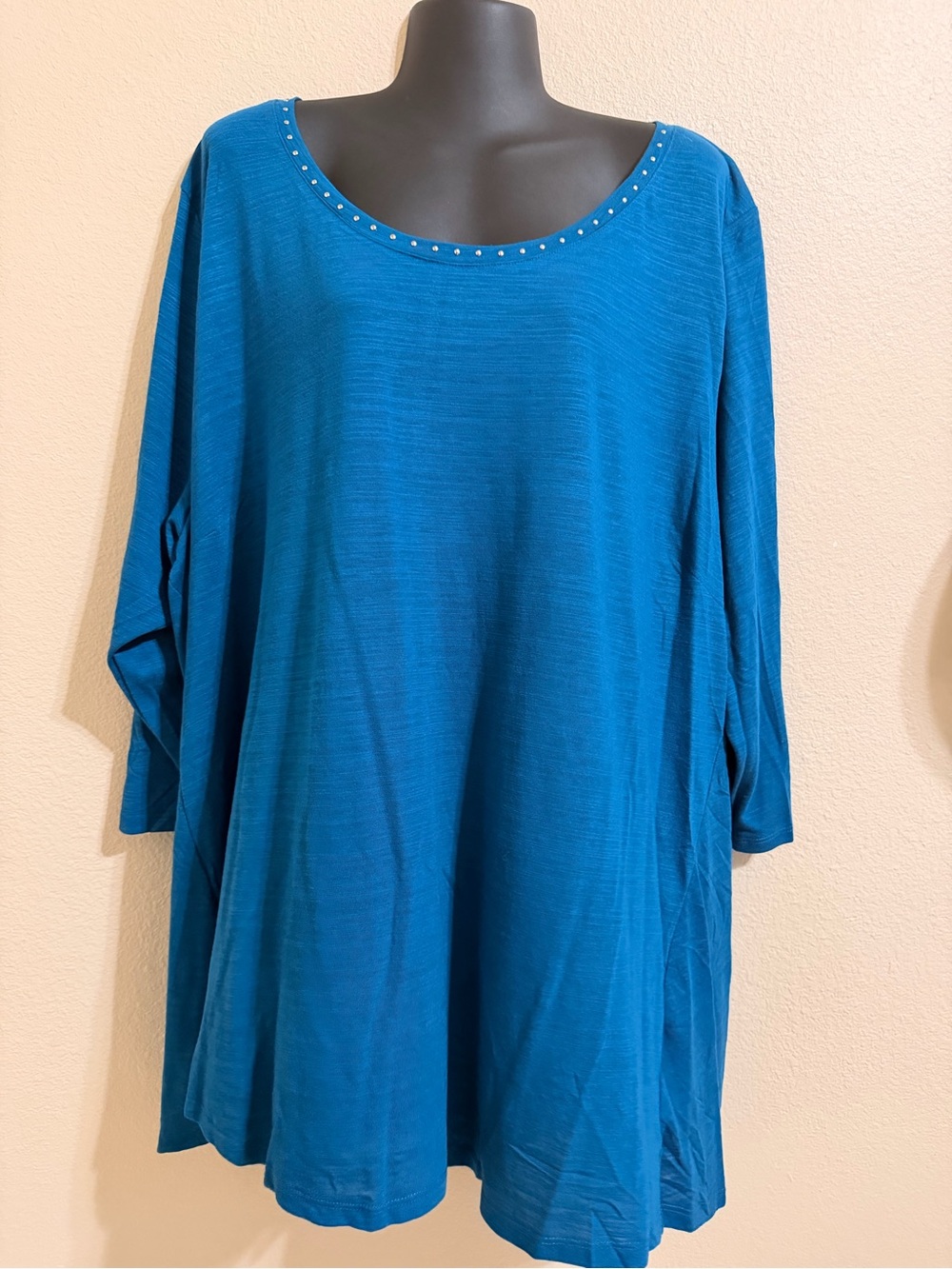 Avenue Teal Scoop Neck Tunic with Stud Trim